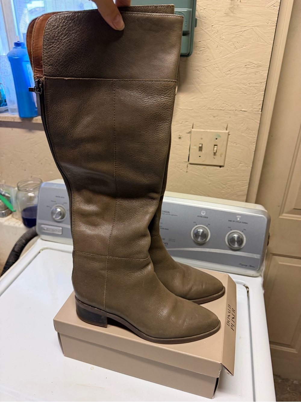 Frank Sarto Over-The-Knee Leather Boots in Olive Brown